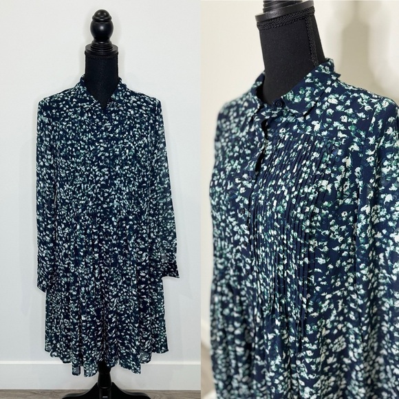 Banana Republic Blue Long Sleeve Floral Midi Lined Dress (S) - Picture 1 of 10